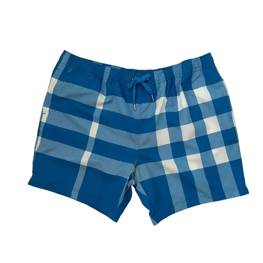 NWOT BURBERRY Exaggerated Check Drawcord Swim Shorts - Vivid Blue - Size XXL